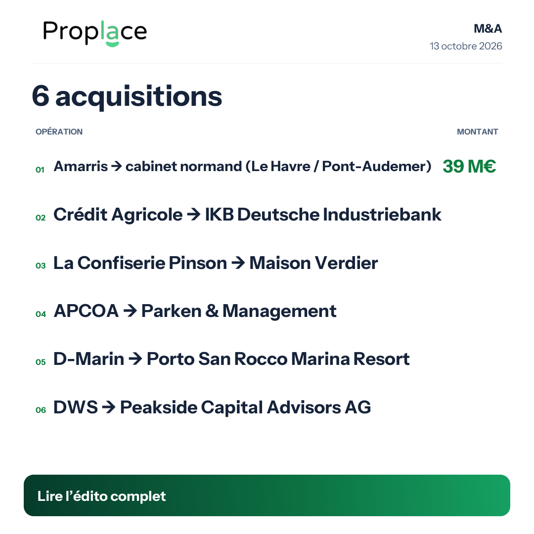 Sommaire du carrousel M&A
