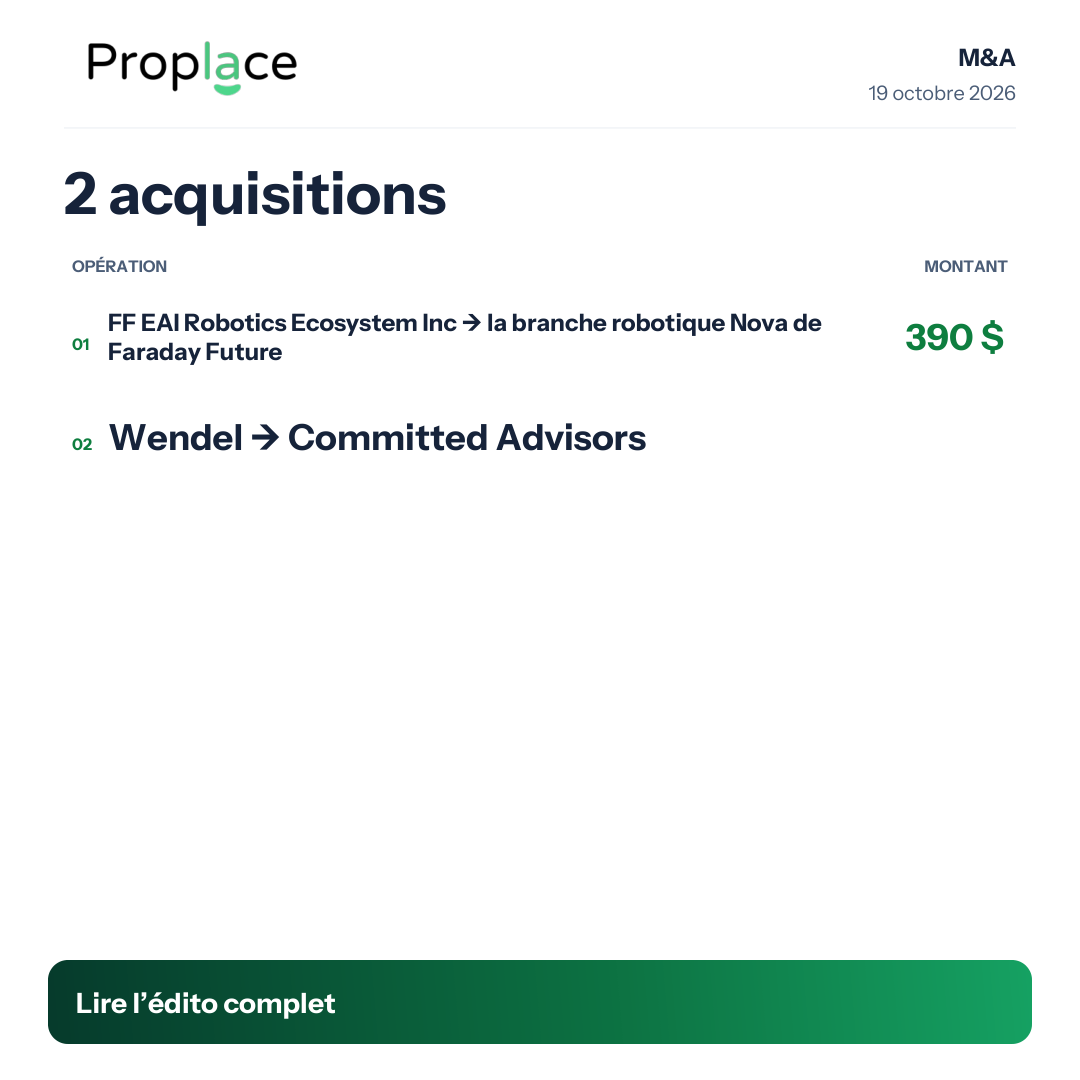 Sommaire du carrousel M&A