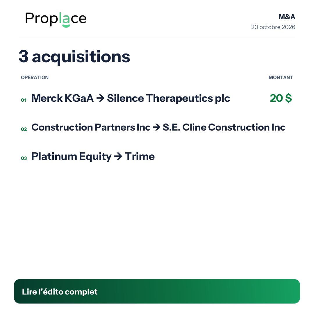 Sommaire du carrousel M&A