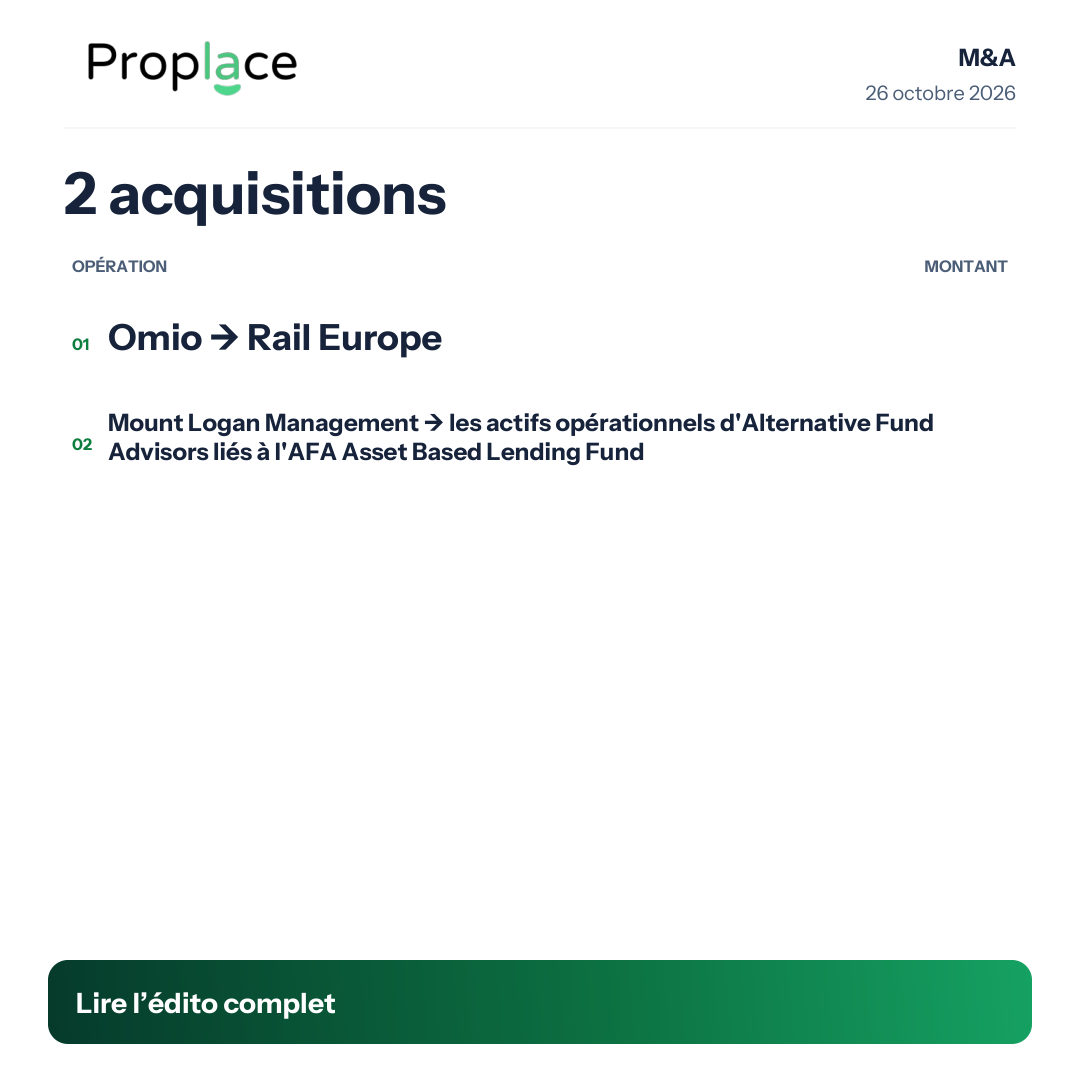 Sommaire du carrousel M&A