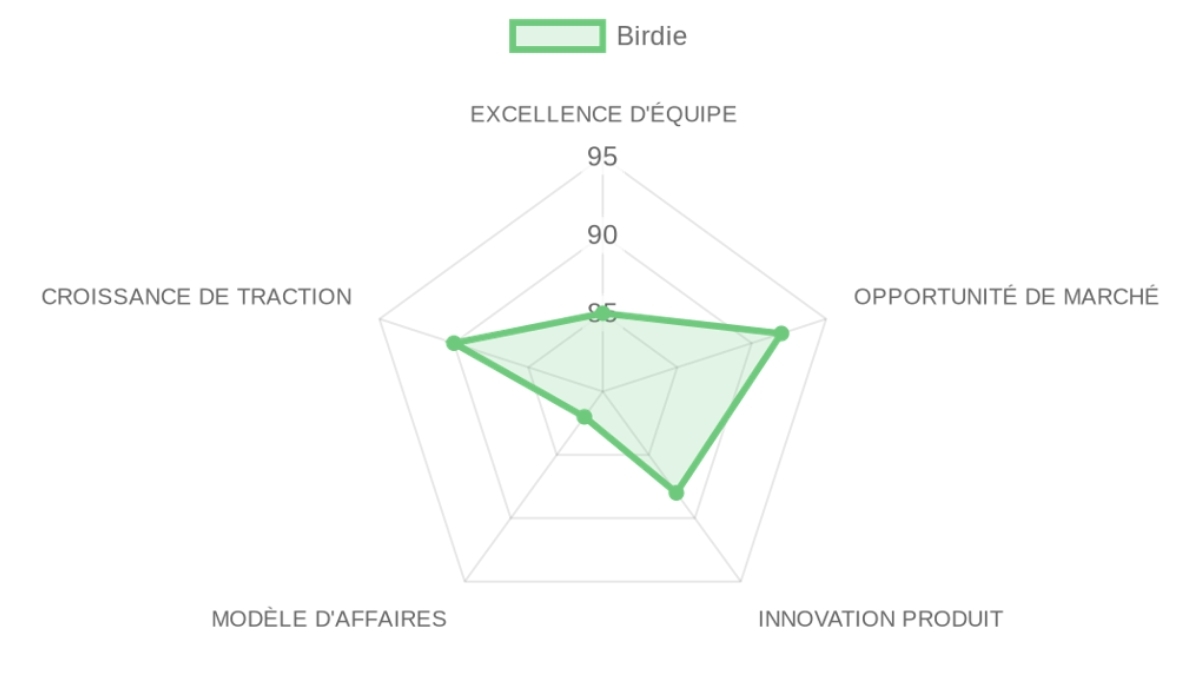 Radar d'évaluation Birdie — équipe, marché, produit, modèle, traction